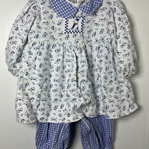 New Potatoes 18M Blue Dog Print Bishop Set Bloomer Pants Outfit Boutique